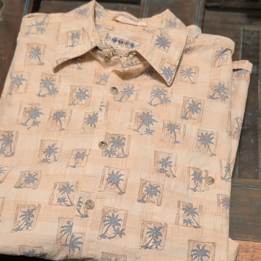 Men's Casual Beige Palm Print Shirt
